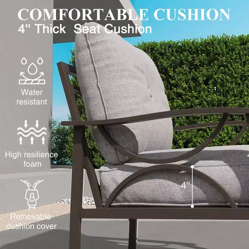 Juego de muebles de patio Heynemo para exteriores, juego de conversación de patio de 4 piezas con mesa de centro, juego de muebles de metal para porche, patio trasero, jardín, gris