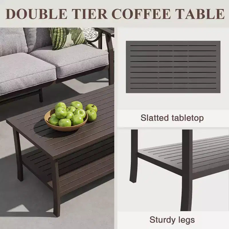 Juego de muebles de patio Heynemo para exteriores, juego de conversación de patio de 4 piezas con mesa de centro, juego de muebles de metal para porche, patio trasero, jardín, gris