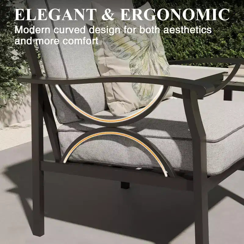 Juego de muebles de patio Heynemo para exteriores, juego de conversación de patio de 4 piezas con mesa de centro, juego de muebles de metal para porche, patio trasero, jardín, gris