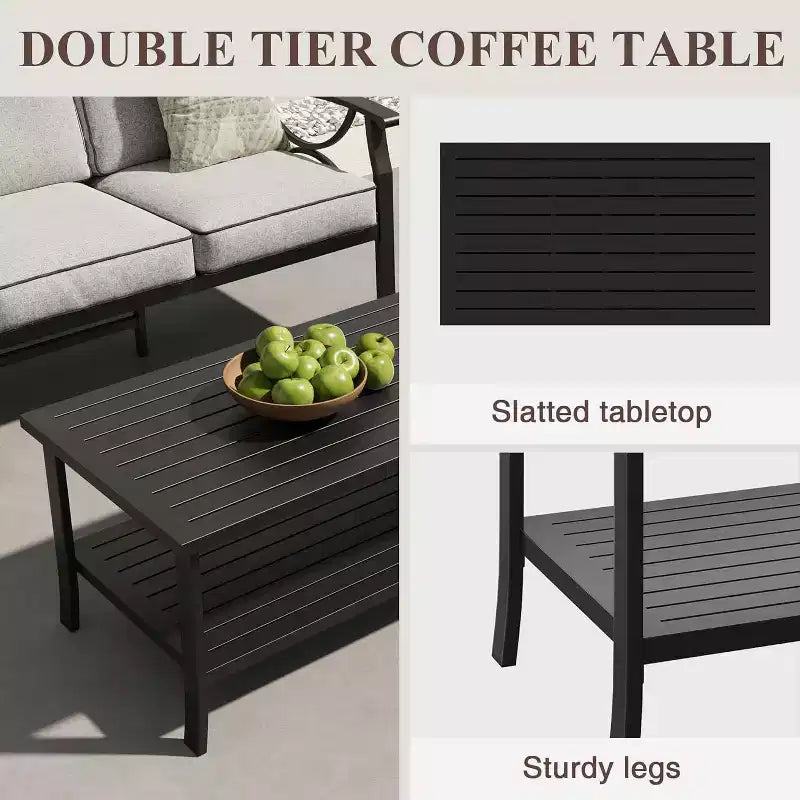 Juego de muebles de patio Heynemo para exteriores, juego de conversación de patio de 4 piezas con mesa de centro, juego de muebles de metal para porche, patio trasero, jardín, gris
