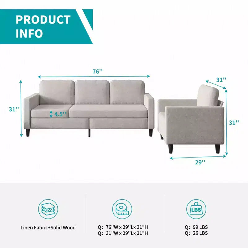 Mjkone Sectional Sofa Couches Set for Living Room 3-Seater Sofa&Single Sofa