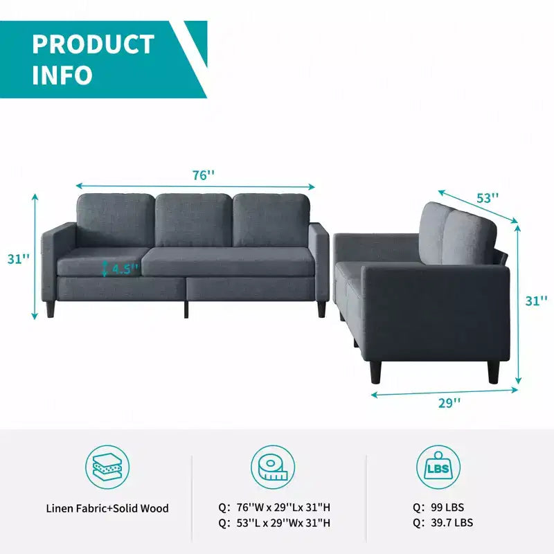 Mjkone Sectional Sofa Couches Set for Living Room 3-Seat Sectional Sofa&Loveseat Sofa