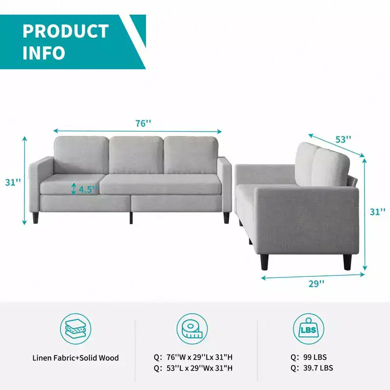 Mjkone Sectional Sofa Couches Set for Living Room 3-Seat Sectional Sofa&Loveseat Sofa