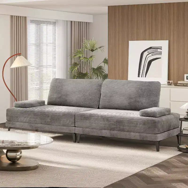 ATJafurn Sectional Sofa Couch 116 Inch Oversized Grey Corduroy 4 Seater Modern Modular Armless Sleeper with Removable Pillows For Living Room