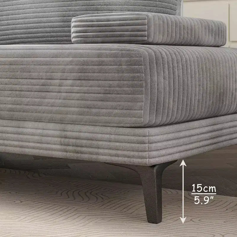 ATJafurn Sectional Sofa Couch 116 Inch Oversized Grey Corduroy 4 Seater Modern Modular Armless Sleeper with Removable Pillows For Living Room