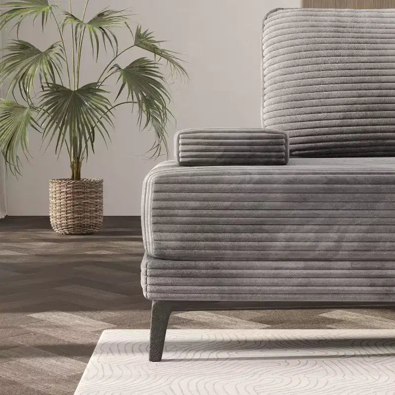 ATJafurn Sectional Sofa Couch 116 Inch Oversized Grey Corduroy 4 Seater Modern Modular Armless Sleeper with Removable Pillows For Living Room
