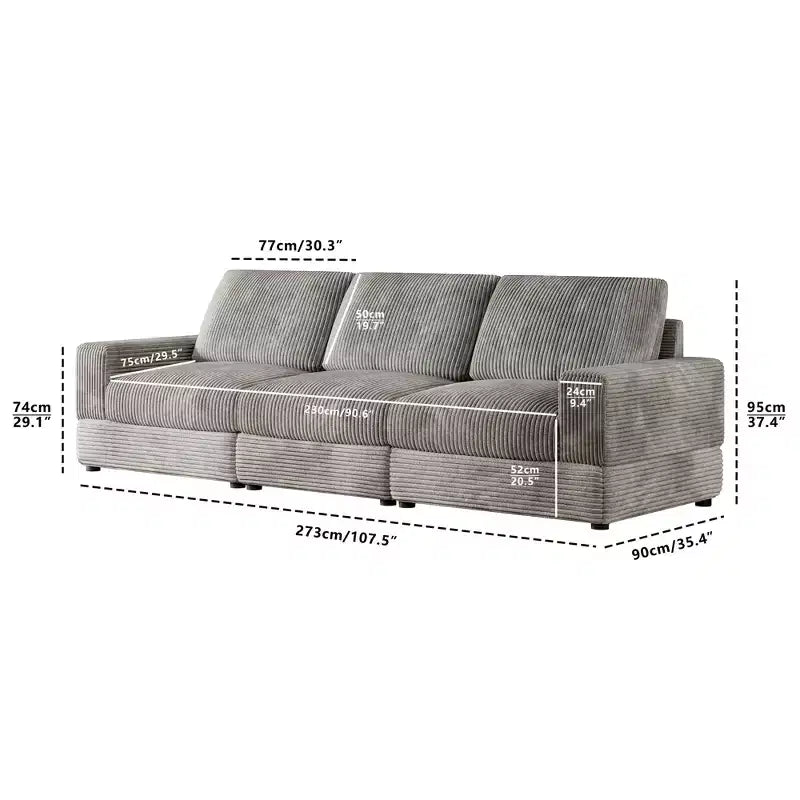 ATJafurn Corduroy Sectional Sofa Modern Modular Oversized Upholstered Couch with Comfy Pillows Deep Seat For Living Room Bedroom Apartment Office