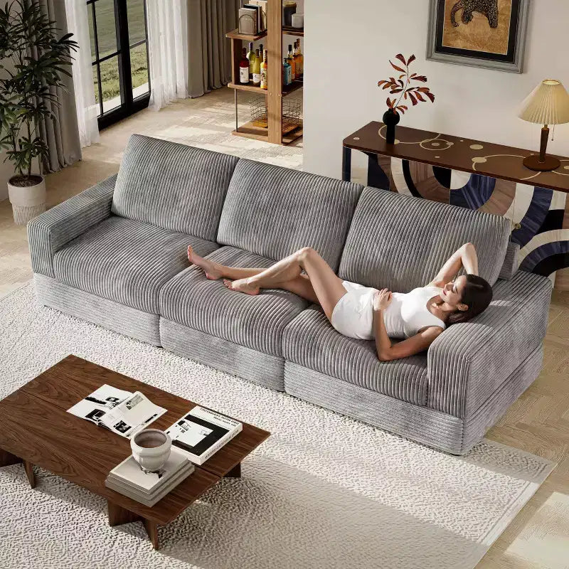 ATJafurn Corduroy Sectional Sofa Modern Modular Oversized Upholstered Couch with Comfy Pillows Deep Seat For Living Room Bedroom Apartment Office