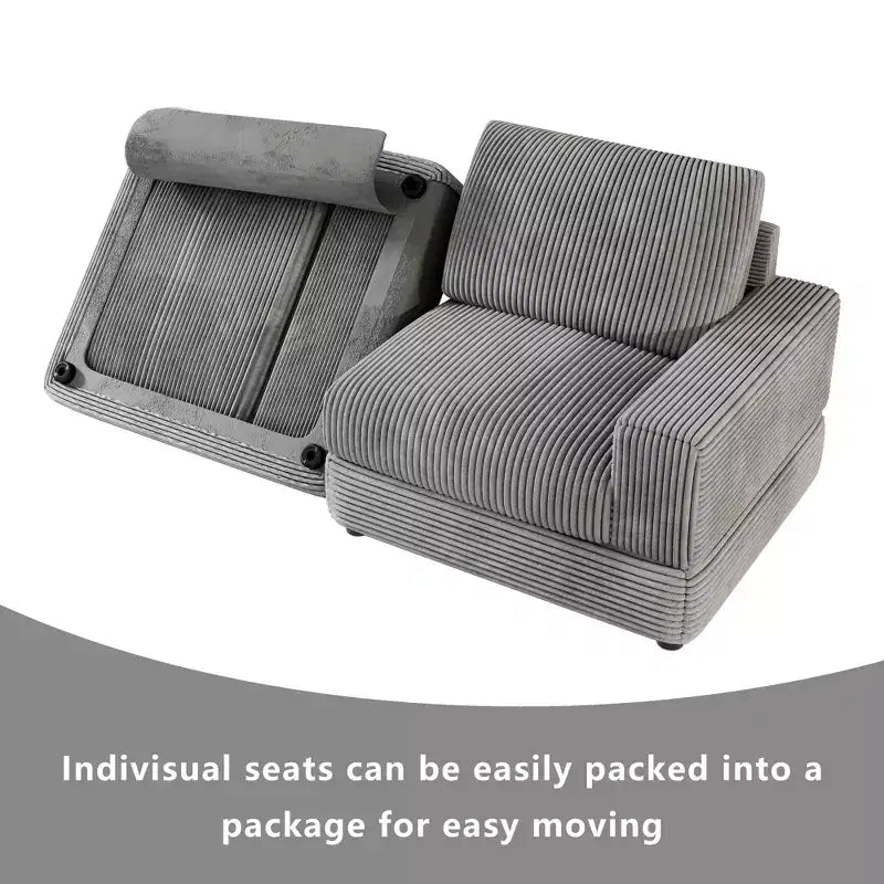 ATJafurn Corduroy Sectional Sofa Modern Modular Oversized Upholstered Couch with Comfy Pillows Deep Seat For Living Room Bedroom Apartment Office