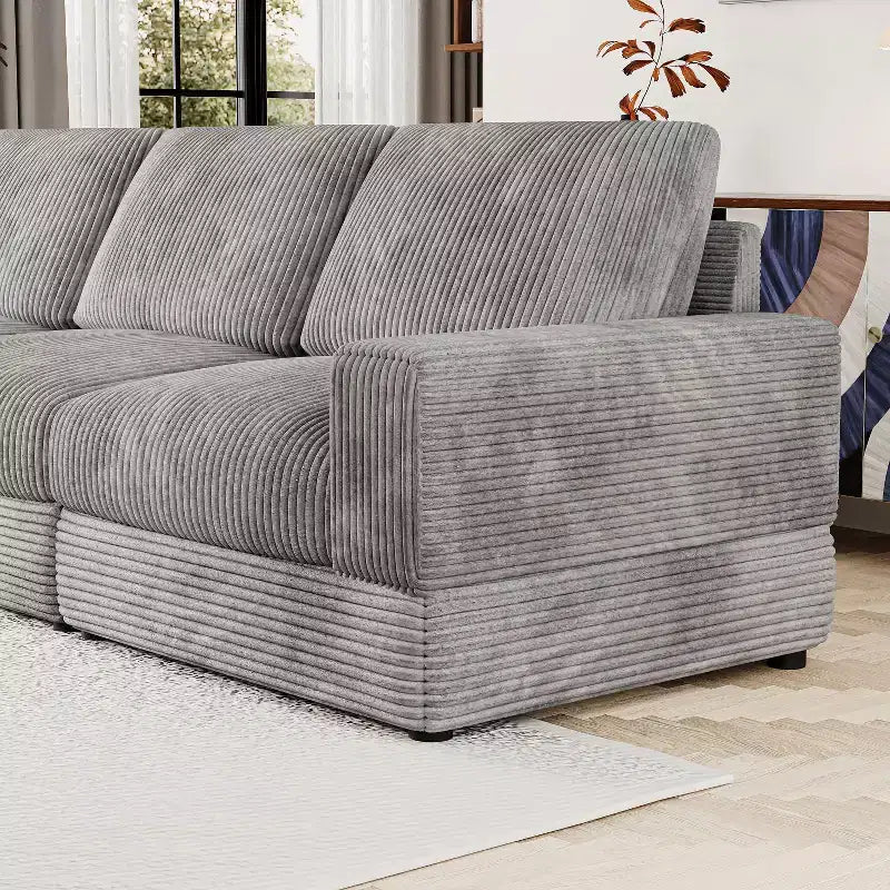 ATJafurn Corduroy Sectional Sofa Modern Modular Oversized Upholstered Couch with Comfy Pillows Deep Seat For Living Room Bedroom Apartment Office