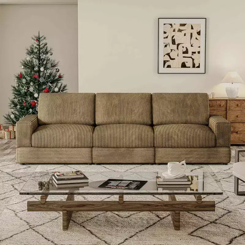 ATJafurn Corduroy Sectional Sofa Modern Modular Oversized Upholstered Couch with Comfy Pillows Deep Seat For Living Room Bedroom Apartment Office