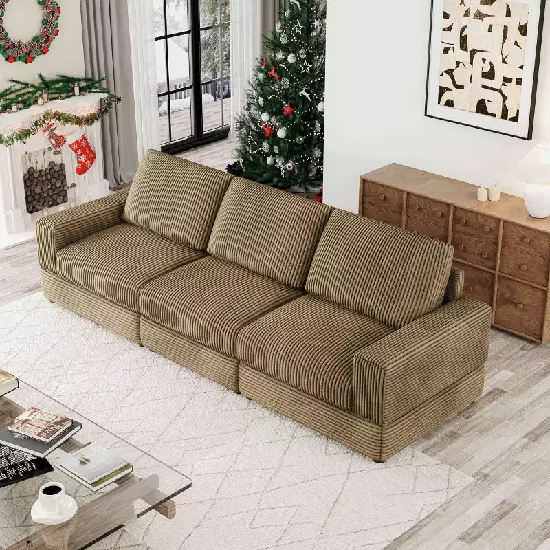 ATJafurn Corduroy Sectional Sofa Modern Modular Oversized Upholstered Couch with Comfy Pillows Deep Seat For Living Room Bedroom Apartment Office