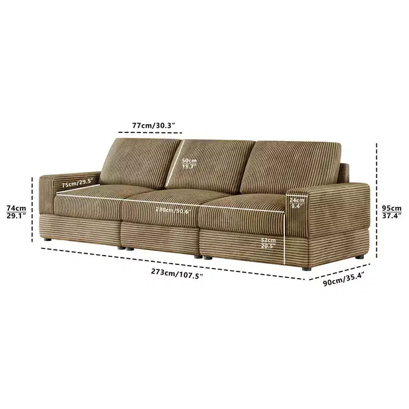 ATJafurn Corduroy Sectional Sofa Modern Modular Oversized Upholstered Couch with Comfy Pillows Deep Seat For Living Room Bedroom Apartment Office