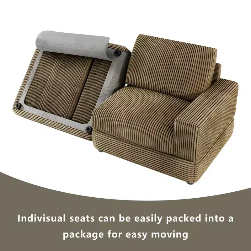 ATJafurn Corduroy Sectional Sofa Modern Modular Oversized Upholstered Couch with Comfy Pillows Deep Seat For Living Room Bedroom Apartment Office
