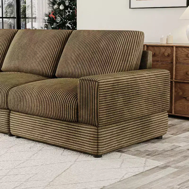ATJafurn Corduroy Sectional Sofa Modern Modular Oversized Upholstered Couch with Comfy Pillows Deep Seat For Living Room Bedroom Apartment Office