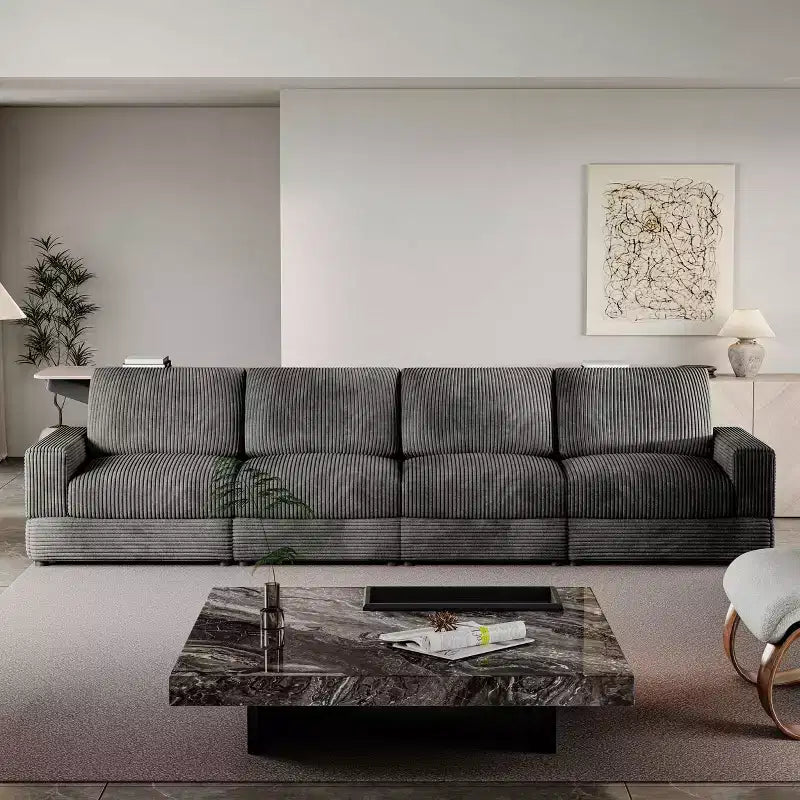 ATJafurn Corduroy Sectional Sofa Modern Modular Oversized Upholstered Couch with Comfy Pillows Deep Seat For Living Room Bedroom Apartment Office
