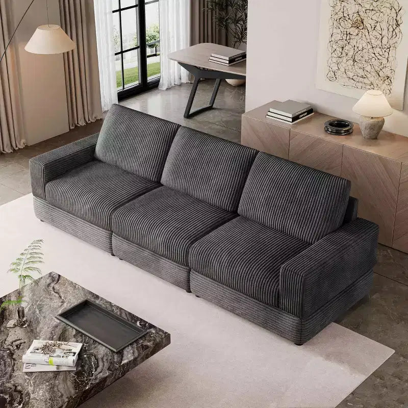ATJafurn Corduroy Sectional Sofa Modern Modular Oversized Upholstered Couch with Comfy Pillows Deep Seat For Living Room Bedroom Apartment Office