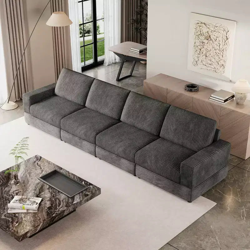 ATJafurn Corduroy Sectional Sofa Modern Modular Oversized Upholstered Couch with Comfy Pillows Deep Seat For Living Room Bedroom Apartment Office
