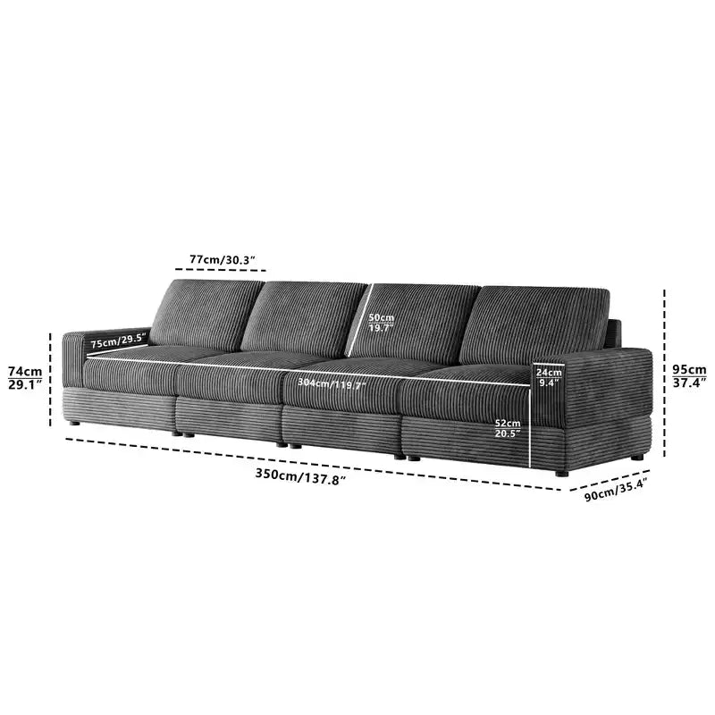 ATJafurn Corduroy Sectional Sofa Modern Modular Oversized Upholstered Couch with Comfy Pillows Deep Seat For Living Room Bedroom Apartment Office