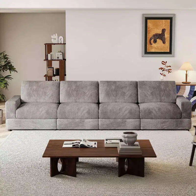 ATJafurn Corduroy Sectional Sofa Modern Modular Oversized Upholstered Couch with Comfy Pillows Deep Seat For Living Room Bedroom Apartment Office