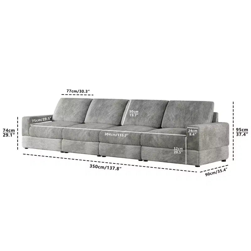 ATJafurn Corduroy Sectional Sofa Modern Modular Oversized Upholstered Couch with Comfy Pillows Deep Seat For Living Room Bedroom Apartment Office