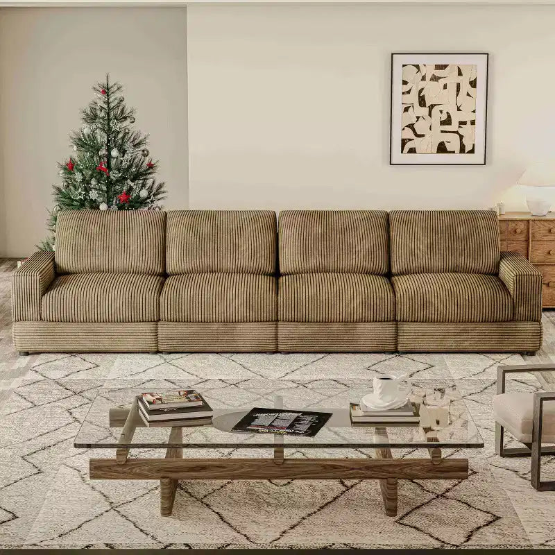 ATJafurn Corduroy Sectional Sofa Modern Modular Oversized Upholstered Couch with Comfy Pillows Deep Seat For Living Room Bedroom Apartment Office