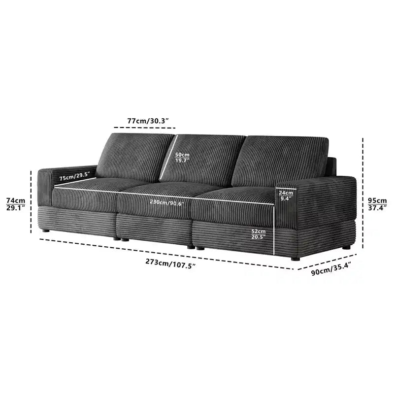 ATJafurn Corduroy Sectional Sofa Modern Modular Oversized Upholstered Couch with Comfy Pillows Deep Seat For Living Room Bedroom Apartment Office