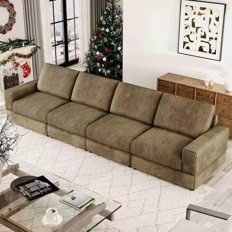 ATJafurn Corduroy Sectional Sofa Modern Modular Oversized Upholstered Couch with Comfy Pillows Deep Seat For Living Room Bedroom Apartment Office