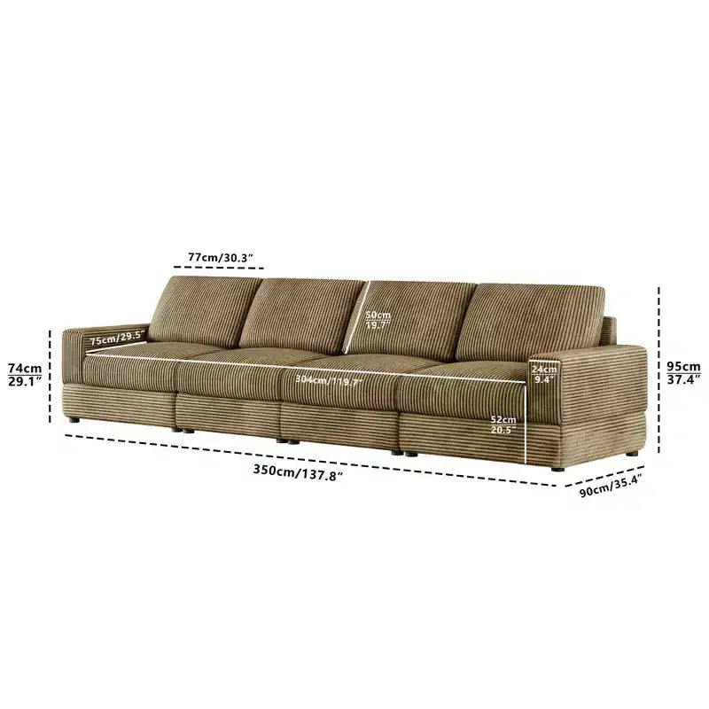 ATJafurn Corduroy Sectional Sofa Modern Modular Oversized Upholstered Couch with Comfy Pillows Deep Seat For Living Room Bedroom Apartment Office
