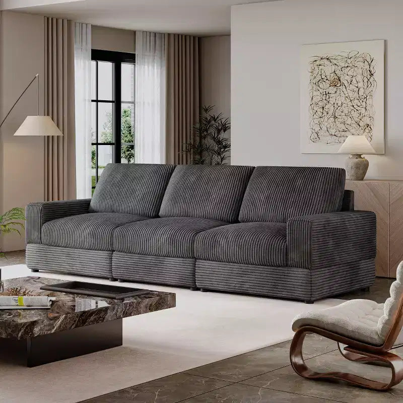 ATJafurn Corduroy Sectional Sofa Modern Modular Oversized Upholstered Couch with Comfy Pillows Deep Seat For Living Room Bedroom Apartment Office