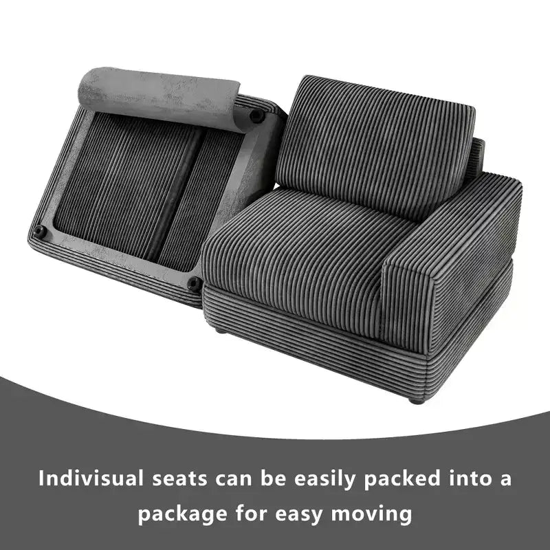 ATJafurn Corduroy Sectional Sofa Modern Modular Oversized Upholstered Couch with Comfy Pillows Deep Seat For Living Room Bedroom Apartment Office