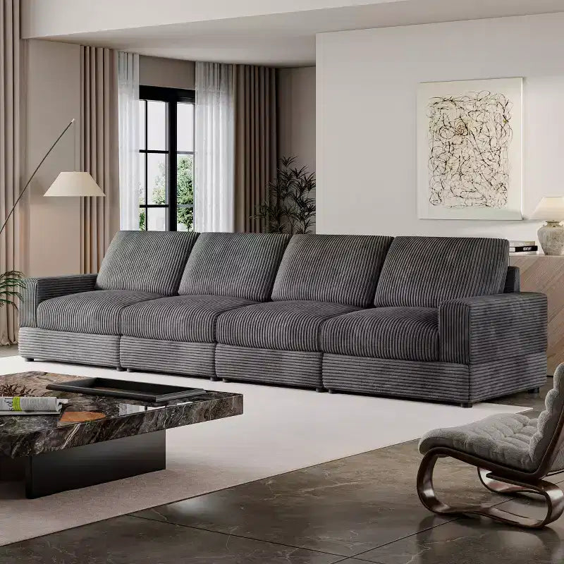 ATJafurn Corduroy Sectional Sofa Modern Modular Oversized Upholstered Couch with Comfy Pillows Deep Seat For Living Room Bedroom Apartment Office