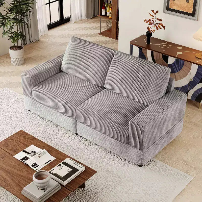 ATJafurn Corduroy Sectional Sofa Modern Modular Oversized Upholstered Couch with Comfy Pillows Deep Seat For Living Room Bedroom Apartment Office