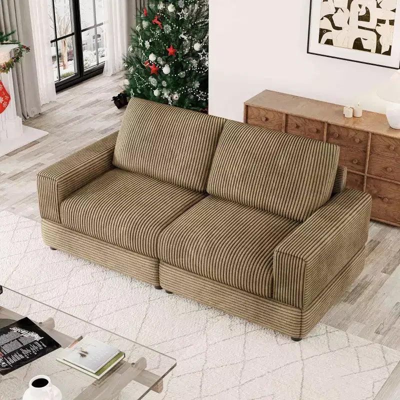 ATJafurn Corduroy Sectional Sofa Modern Modular Oversized Upholstered Couch with Comfy Pillows Deep Seat For Living Room Bedroom Apartment Office