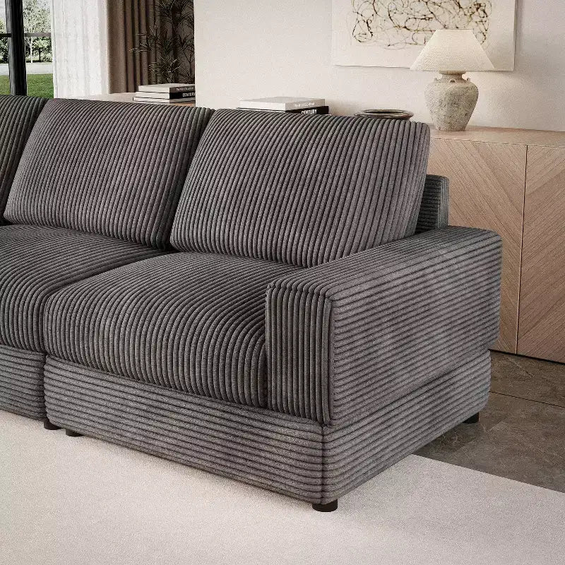 ATJafurn Corduroy Sectional Sofa Modern Modular Oversized Upholstered Couch with Comfy Pillows Deep Seat For Living Room Bedroom Apartment Office