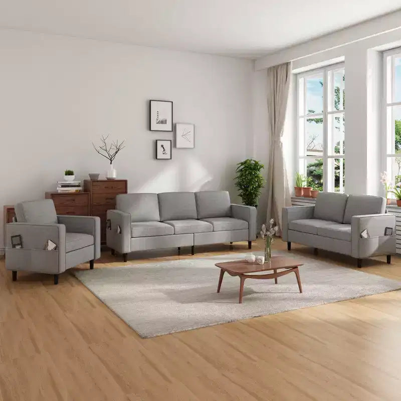 Mjkone 78 Linen Sectional Couches Set , 3-Seater Sofa with Storage Ottoman and Loveset Sofa and Armchair