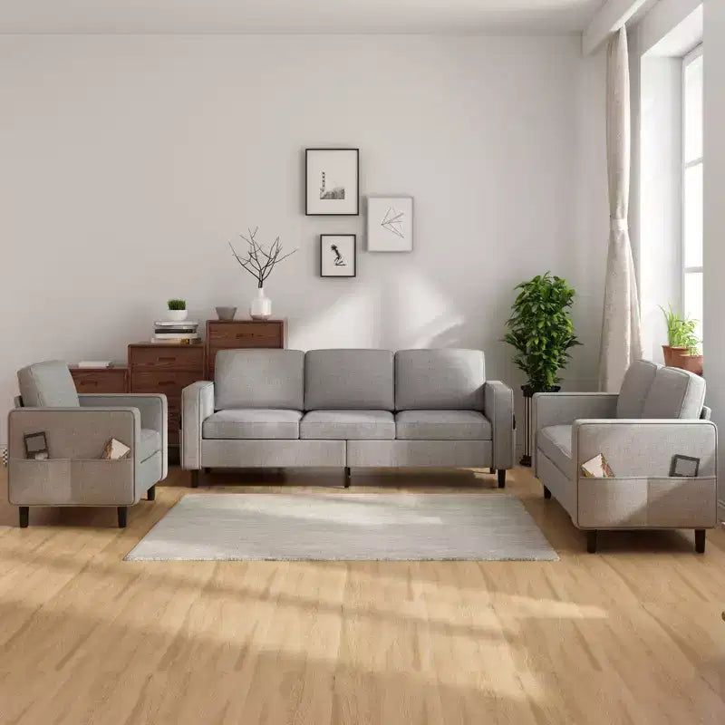 Mjkone 78 Linen Sectional Couches Set , 3-Seater Sofa with Storage Ottoman and Loveset Sofa and Armchair