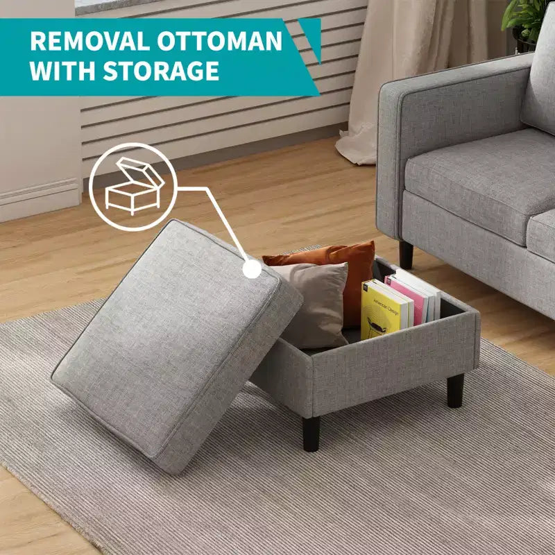 Mjkone 78 Linen Sectional Couches Set , 3-Seater Sofa with Storage Ottoman and Loveset Sofa and Armchair