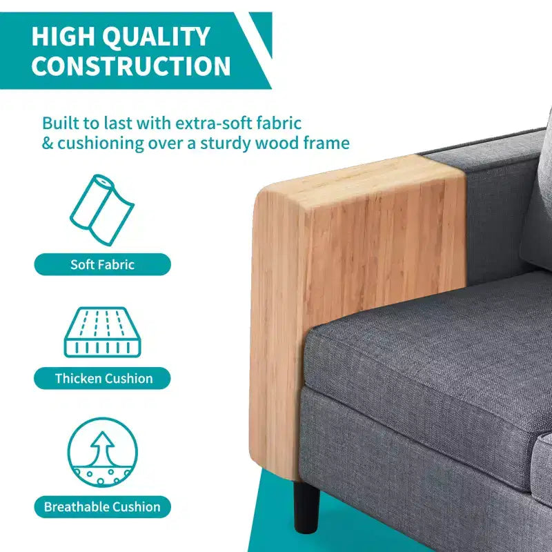 Mjkone 3PCS Convertible Sectional Sofa Set, Linen 3-Seater Sofa & Loveseat Couch with Side Pocket, Storage Ottoman