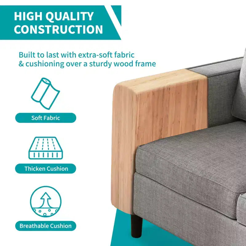 Mjkone 3PCS Convertible Sectional Sofa Set, Linen 3-Seater Sofa & Loveseat Couch with Side Pocket, Storage Ottoman
