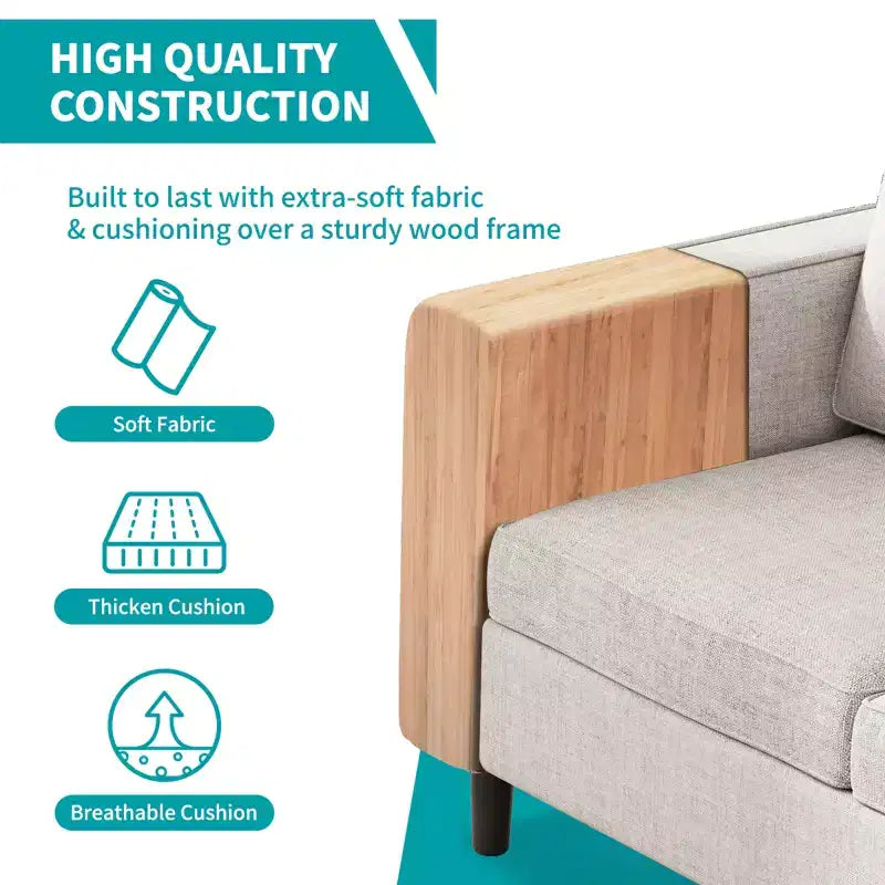 Mjkone Convertible Linen 3-Seater Sofa with Storage Ottoman&Single Sofa Chair with Side Pocket