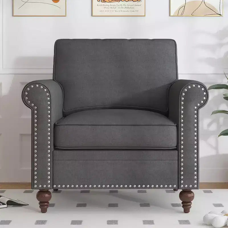 Mjkone Modern Linen Fabric 3-Seater Sofa Couch with Single Sofa Chair with Rivet Design for Living Room,Bedroom,Apartment,Office