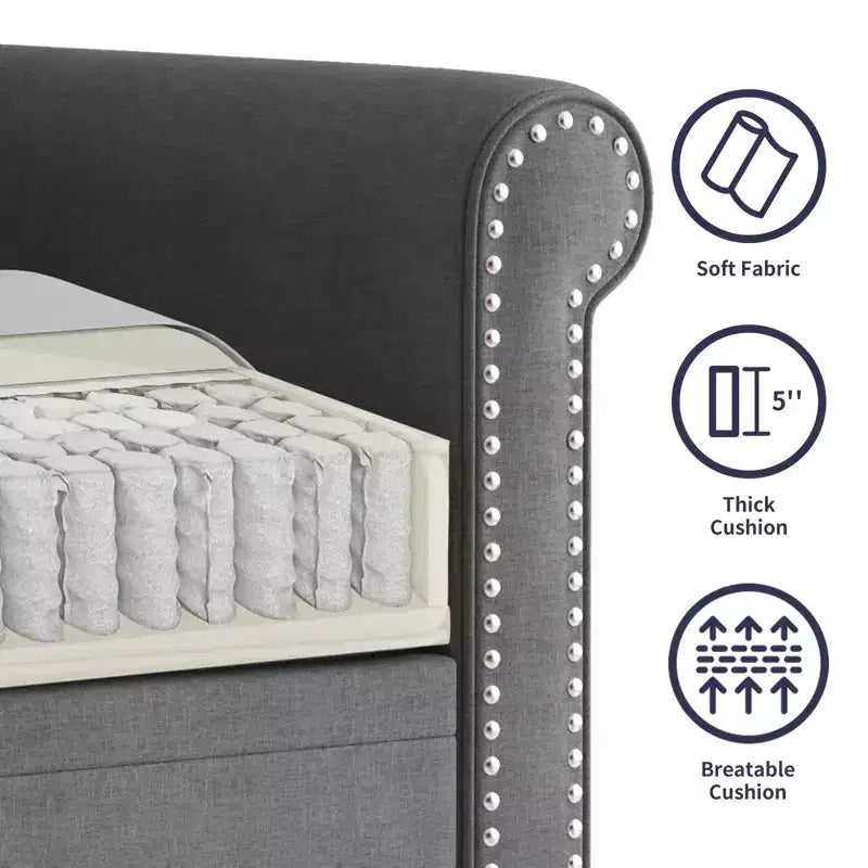 Mjkone Modern Linen Fabric 3-Seater Sofa Couch with Single Sofa Chair with Rivet Design for Living Room,Bedroom,Apartment,Office