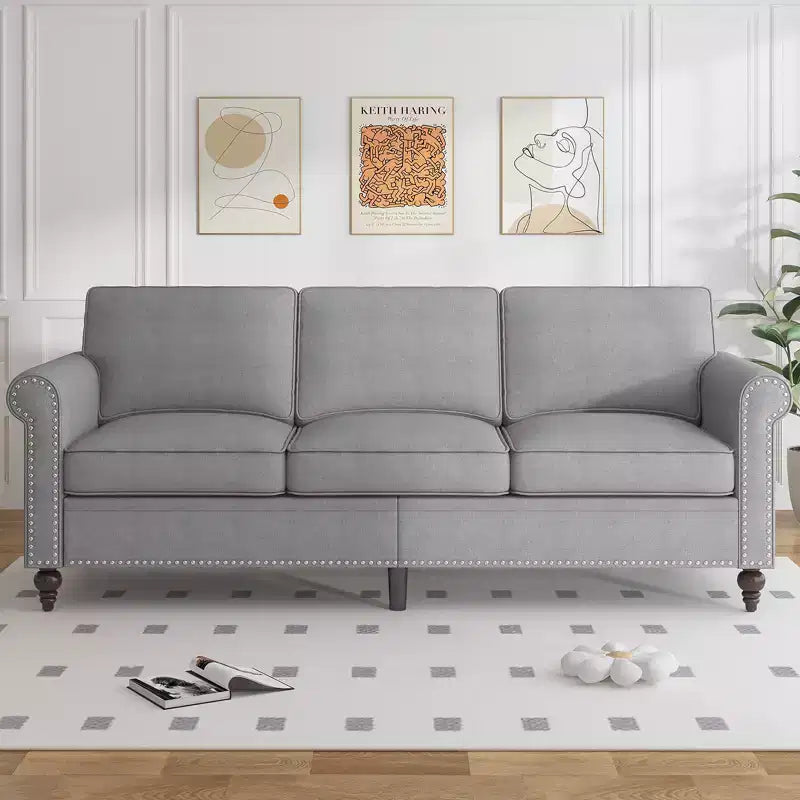 Mjkone Modern Linen Fabric 3-Seater Sofa Couch with Single Sofa Chair with Rivet Design for Living Room,Bedroom,Apartment,Office