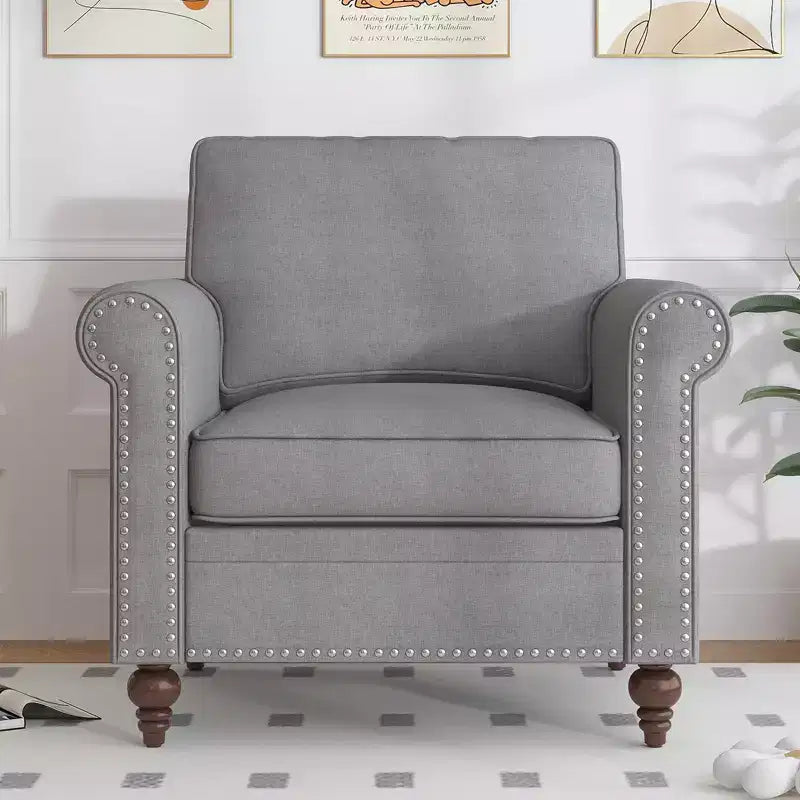 Mjkone Modern Linen Fabric 3-Seater Sofa Couch with Single Sofa Chair with Rivet Design for Living Room,Bedroom,Apartment,Office