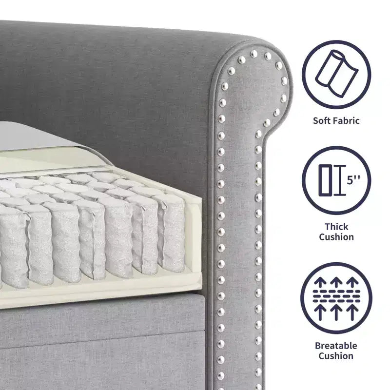 Mjkone Modern Linen Fabric 3-Seater Sofa Couch with Single Sofa Chair with Rivet Design for Living Room,Bedroom,Apartment,Office