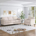 Mjkone Modern Linen Fabric 3-Seater Sofa Couch with Single Sofa Chair with Rivet Design for Living Room,Bedroom,Apartment,Office