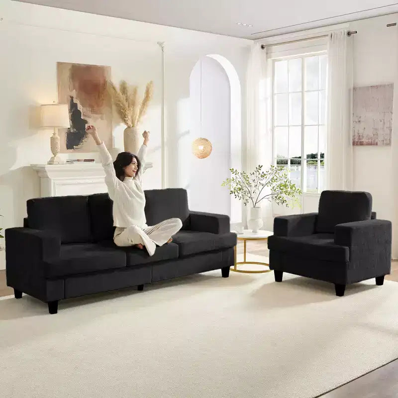 Mjkone 82Chenille 3-Seat Straight Sectional Sofa with 56''Armchair,2 Piece Living Room Sectional Sofa Furniture Sets