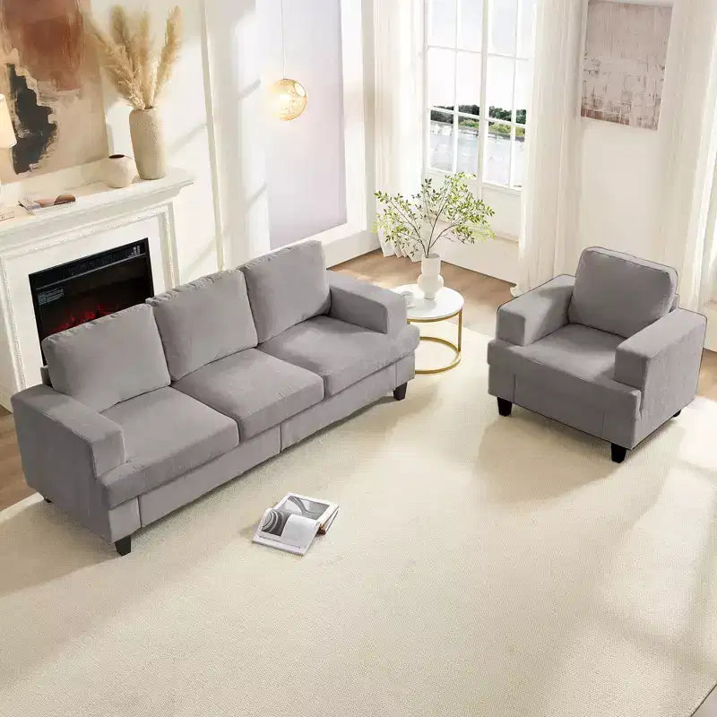 Mjkone 82Chenille 3-Seat Straight Sectional Sofa with 56''Armchair,2 Piece Living Room Sectional Sofa Furniture Sets