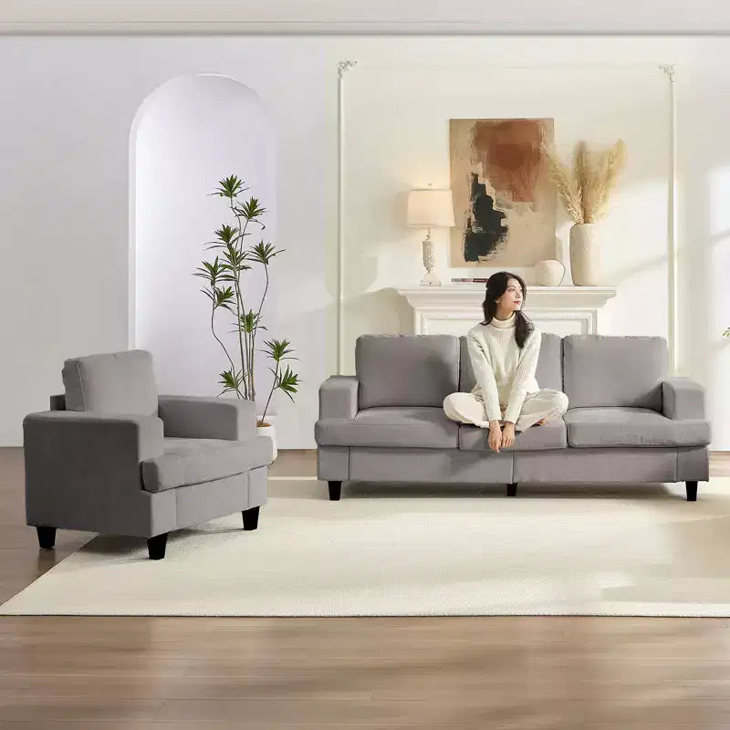 Mjkone 82Chenille 3-Seat Straight Sectional Sofa with 56''Armchair,2 Piece Living Room Sectional Sofa Furniture Sets